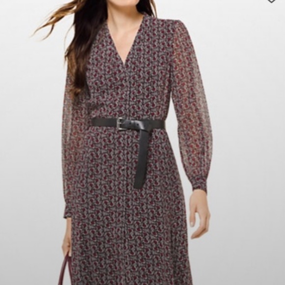 Michael Kors Tulip Pleated Chiffon Midi Dress - Picture 1 of 10